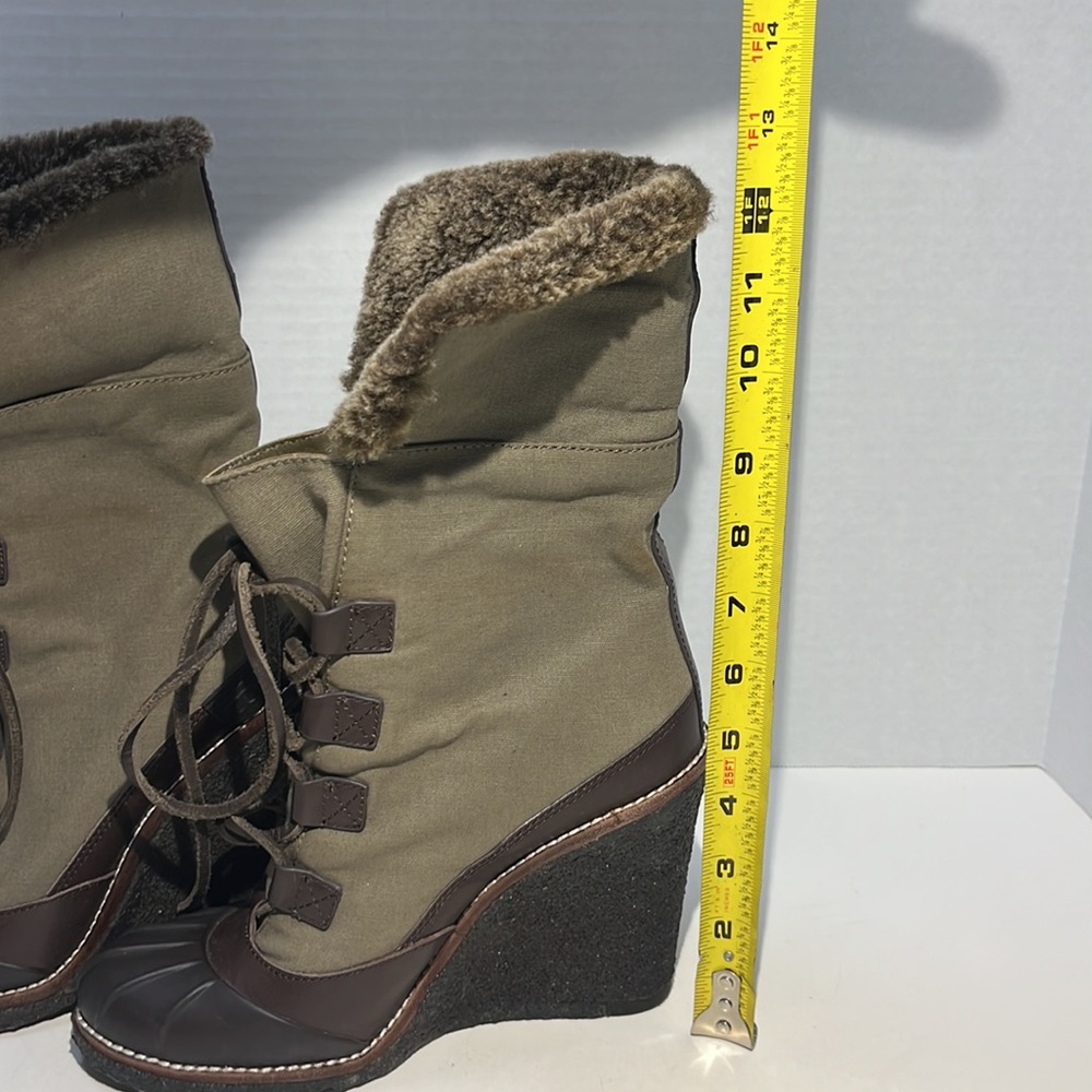 Tory Burch Wedge Brown/Washed Kahki/Charcoal Boots Sz 8 - Picture 10 of 13